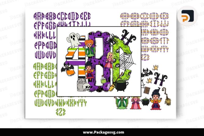 Halloween Monogram Letters Bundle, Witch Doodle Alpha Cliparts LN13WK9S