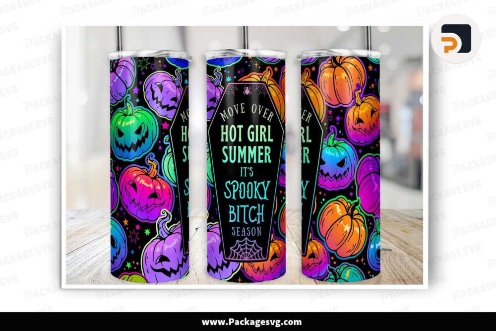 Halloween Neon Pumpkins Spook Bitch PNG, 20oz Skinny Tumbler Wrap LN1FNXF3