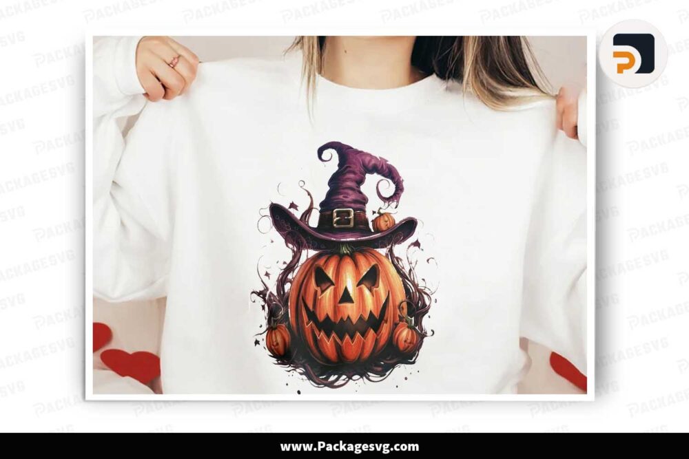 Devil Pumpkin Witch Hat Sublimation PNG, Halloween Bag Design