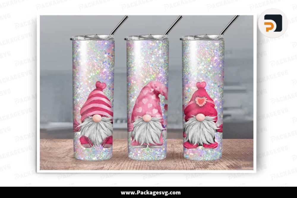Pink Valentine Gnomes Glitter PNG, 20oz Tumbler Wrap LM62Z3IQ