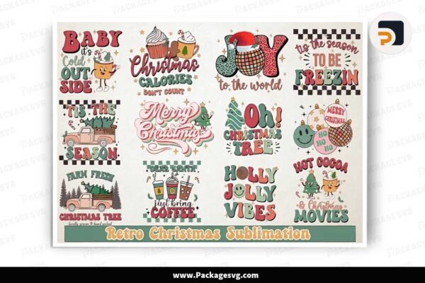 Retro Christmas Sublimation Bundle, 12 Shirt Designs Free Download