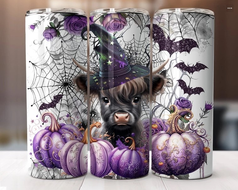 Halloween Baby Highland Cow Witch PNG, 20oz Tumbler Wrap LM5N31NZ