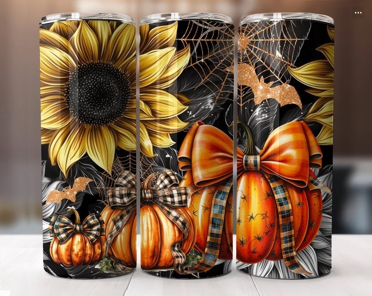 Sunflowers With Pumpkins Sublimation PNG, 20oz Tumbler Wrap LMOD58HL