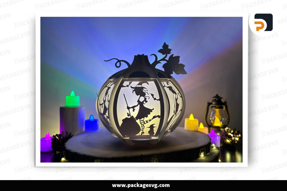 Witch Pumpkin Lantern, Halloween SVG Papercut File LM7L9UBH