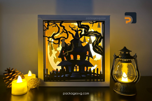 Create A Haunted House Shadow box With Full Moon Halloween Svg Cut Files