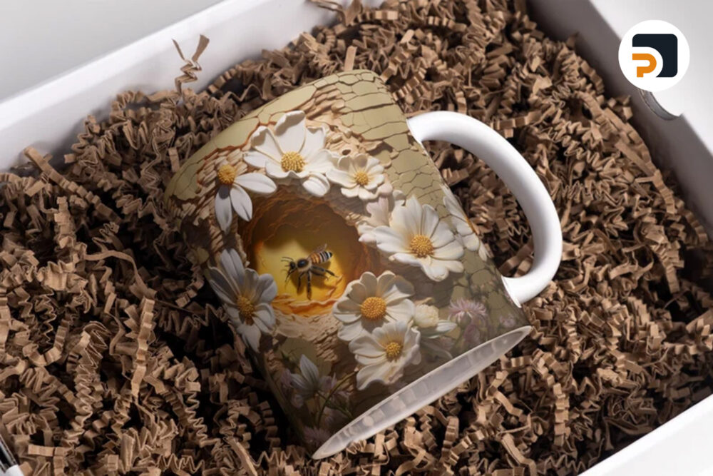 3D Bee Cracked Hole Mug Wrap, Floral Mug Wrap