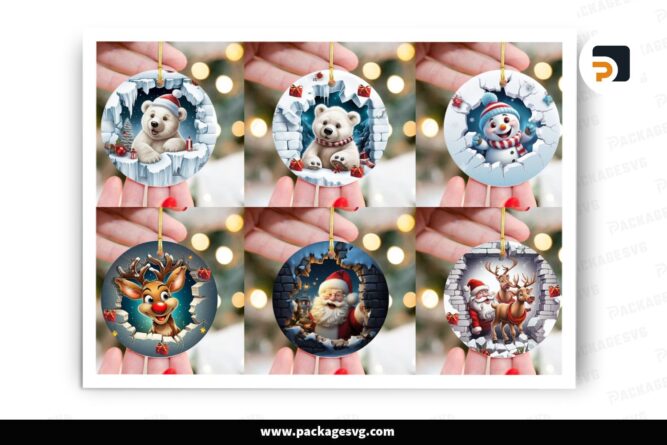 3D Christmas Break Through Ornament Bundle, 9 Designs Sublimation LNYCHEGW