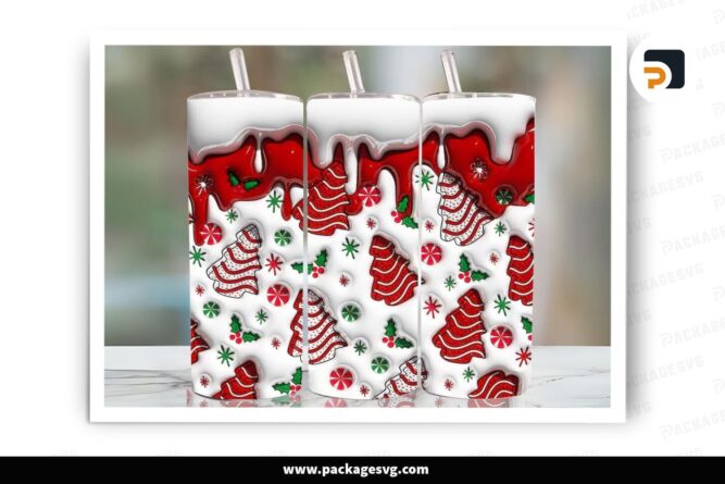 3D Christmas Tree Cakes Inflated Sublimation Design, 20oz Skinny Tumbler Wrap LNWXMX0A