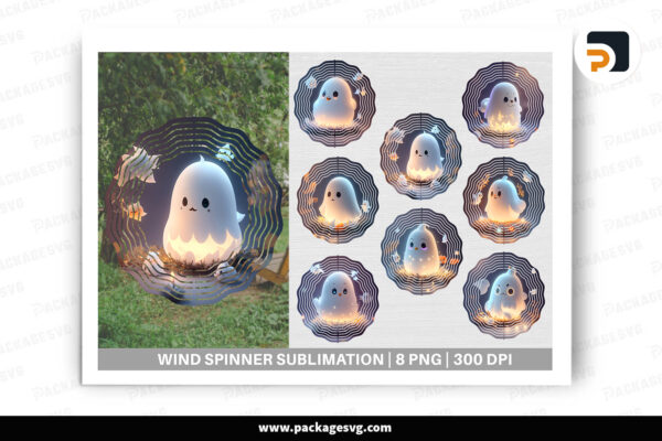 3D Cute Ghost Wind Spinner PNG, Halloween Sublimation Design Free Download