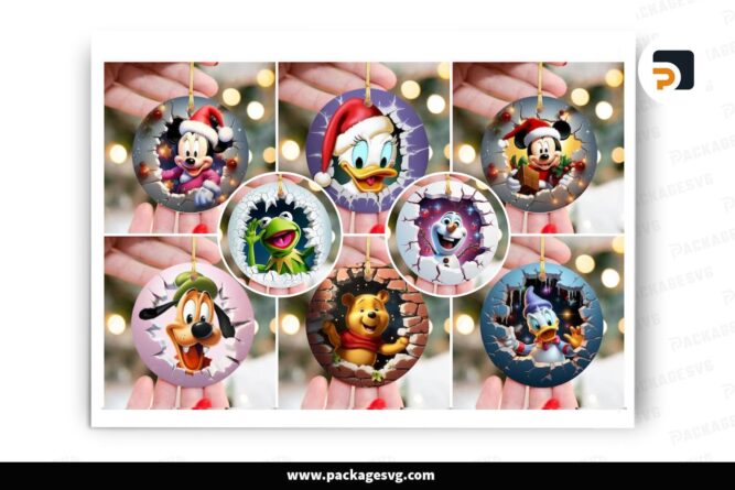 3D Disney Christmas Break Through Ornament Bundle, 12 Designs Sublimation LNZI3LIR