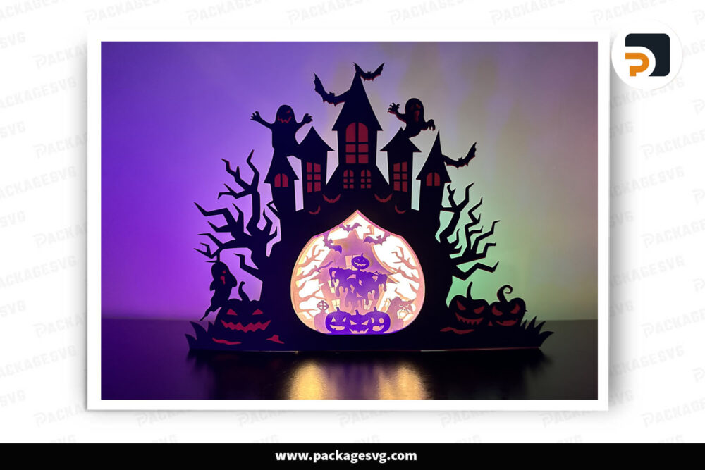 3D Halloween Figurehead Light Box, Haunt House SVG Paper Cut File LNI8TMMZ