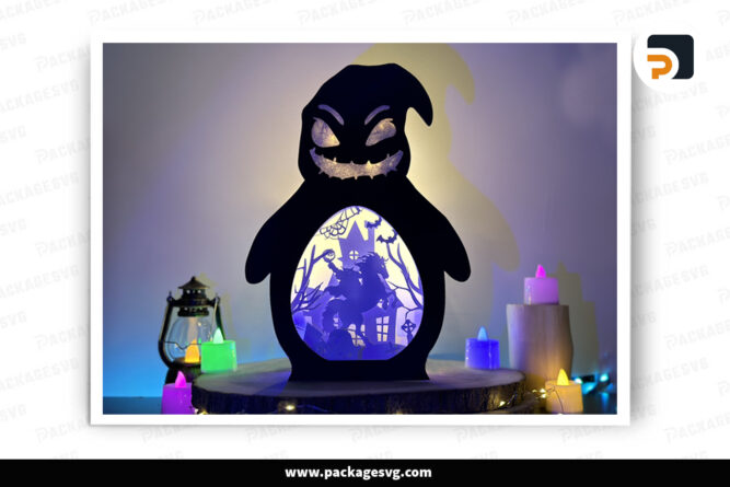 3D Halloween Knight Light Box, Oogie Boogie Lantern SVG Paper Cut File LO71L4AN