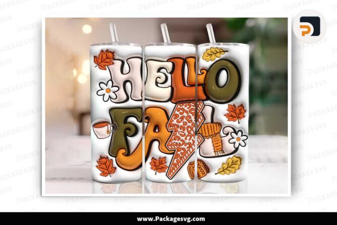 3D Hello Fall Inflated 20oz Skinny Tumbler Wrap LNBHC4GO