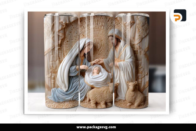 3D Nativity Scene Sublimation Design, 20oz Skinny Tumbler Wrap LO546WHL
