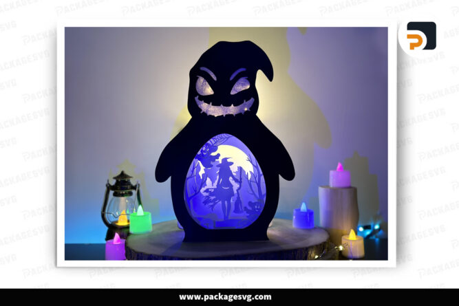 3D Pretty Witch Light Box, Oogie Boogie Lantern SVG Paper Cut File LO71E0MP
