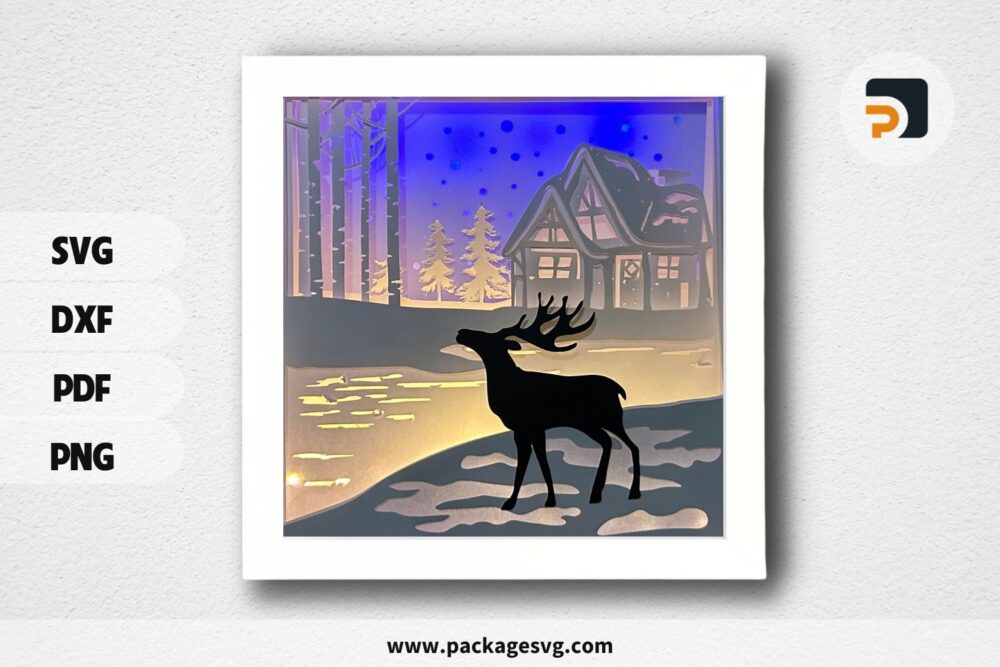3D Reindeer Lightbox, SVG Paper Cut File LOF3DAKO