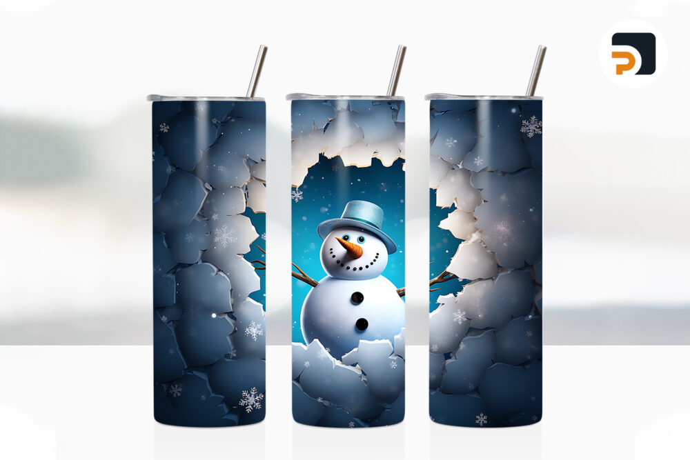3D Snowman Skinny Tumbler Wrap, 20oz Sublimation Design