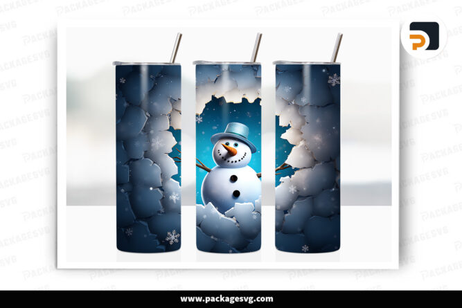 3D Snowman Skinny Tumbler Wrap, 20oz Sublimation Design LNWV8CUQ