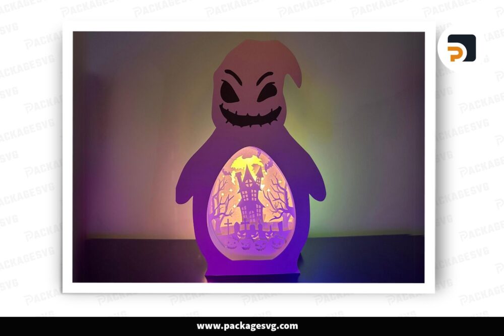 3D Spooky House Halloween Light Box, Oogie Boogie SVG Paper Cut File LNN3EVZK