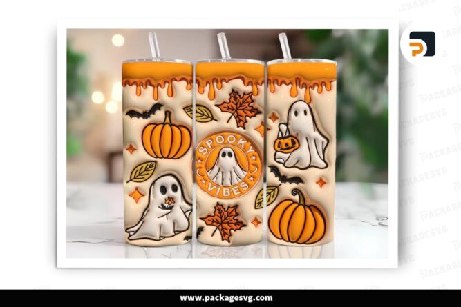 3D Spooky Vibes Inflated Sublimation Design, 20oz Skinny Tumbler Wrap LNWYKW9O