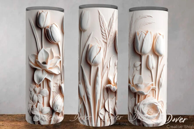 3D Tulip Crocuse Flower Sublimation Design, 20oz Skinny Tumbler Wrap