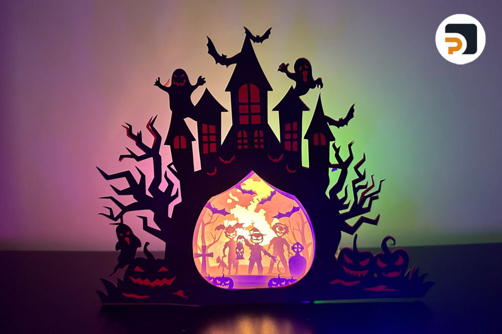 3D Zombie Kids Halloween Light Box, Haunt House SVG Paper Cut File 1