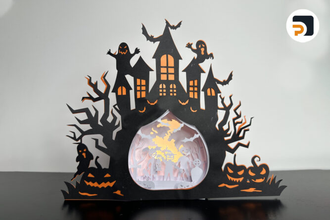 3D Zombie Kids Halloween Light Box, Haunt House SVG Paper Cut File 2
