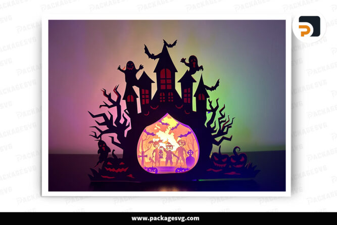 3D Zombie Kids Halloween Light Box, Haunt House SVG Paper Cut File LNK72RQQ