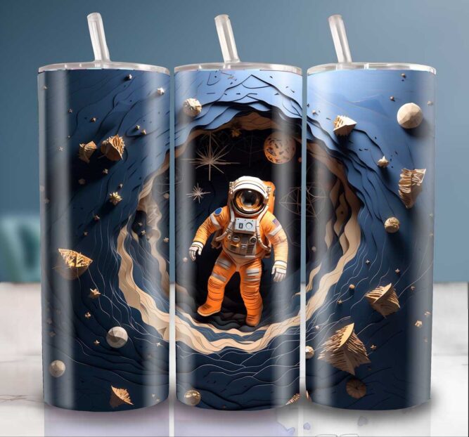 3D Astronaut Outer Space Sublimation Design, 20oz Tumbler Wrap PNG LN8MD75M