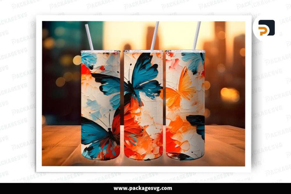 Abstract Colorful Butterfly Sublimation Design, 20oz Skinny Tumbler Wrap LOF7OZCU