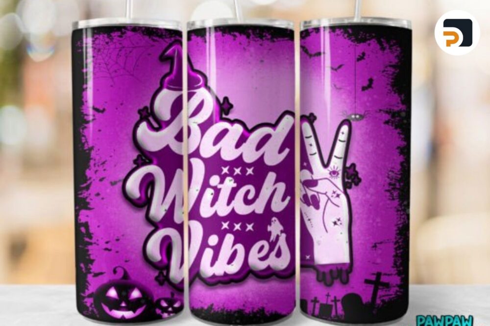 Bad Witch Vibes Halloween Sublimation Design, 20oz Skinny Tumbler Wrap