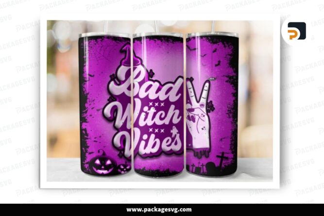 Bad Witch Vibes Halloween Sublimation Design, 20oz Skinny Tumbler Wrap LNU19THH