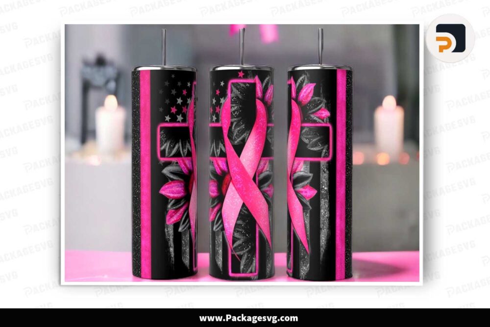 Black And Pink Breast Cancer Cross 20oz Skinny Tumbler Wrap PNG LNDY5EPC