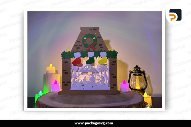 Christmas Christian Light Box, Fireplace Lantern Paper Cut File LO5MGS8K