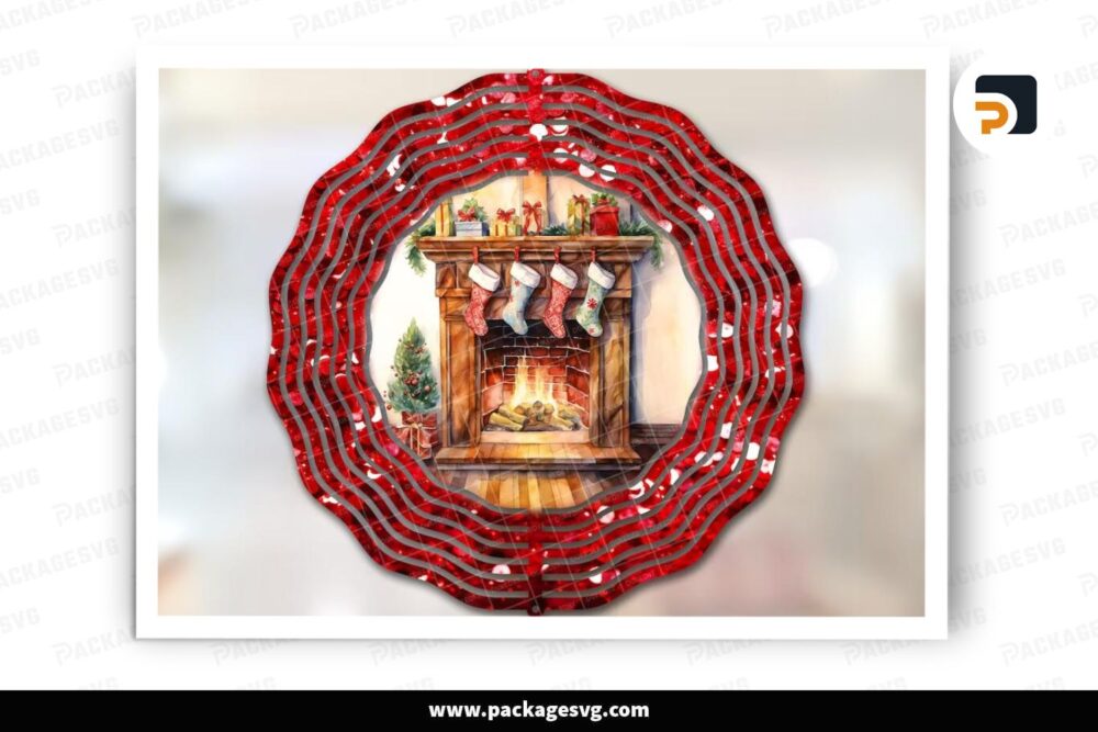 Christmas Fireplace Wind Spinner PNG, Sublimation Design LNS6WCON