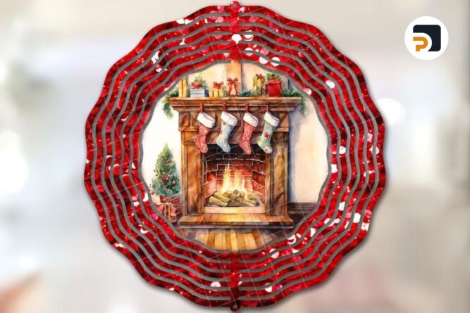 Christmas Fireplace Wind Spinner PNG, Sublimation Design