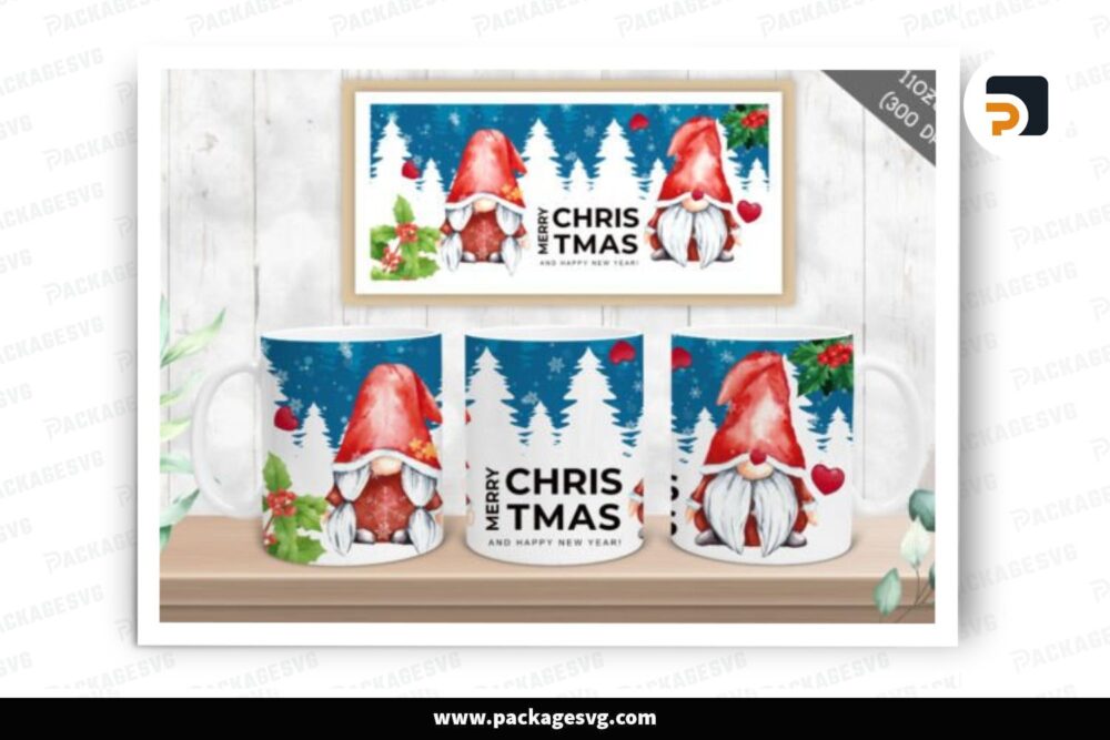 Christmas Gnome Sublimation Design, 11oz Skinny Mug Wrap LO6UC12E