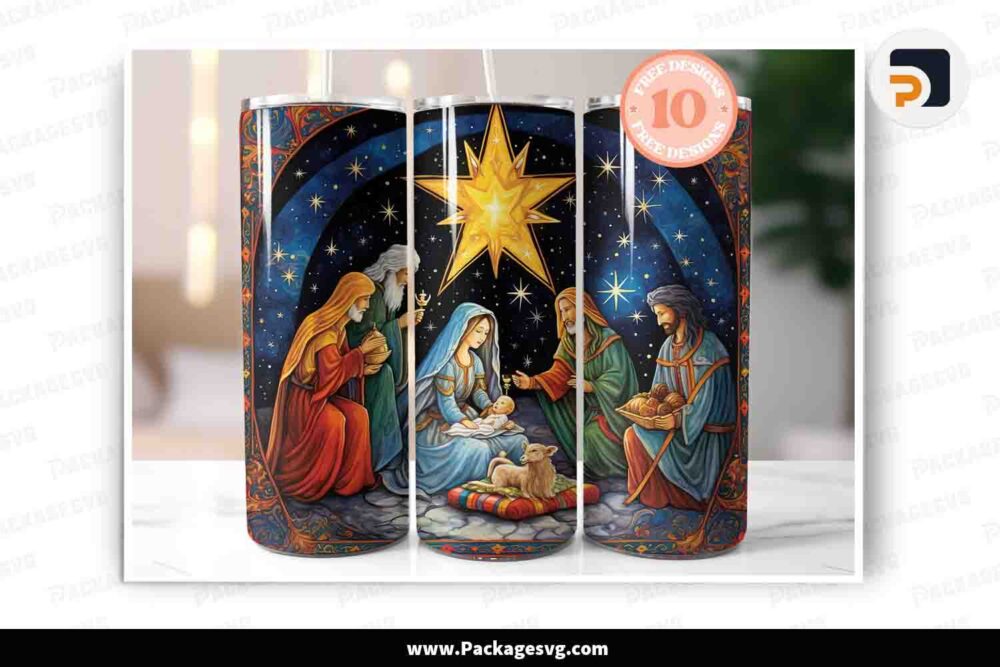 Christmas Nativity Scene Sublimation Design, 20oz Skinny Tumbler Wrap LNE05UL3