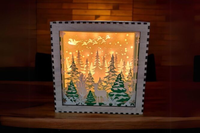 Christmas Night In Forest Light Box, SVG Paper Cut Files