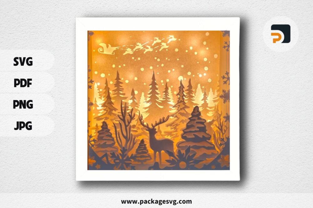 Christmas Night In Forest Light Box, SVG Paper Cut Files LNLIH9JH