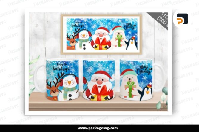 Christmas Santa Gifts Sublimation Design, 11oz Skinny Mug Wrap LO6UV20A