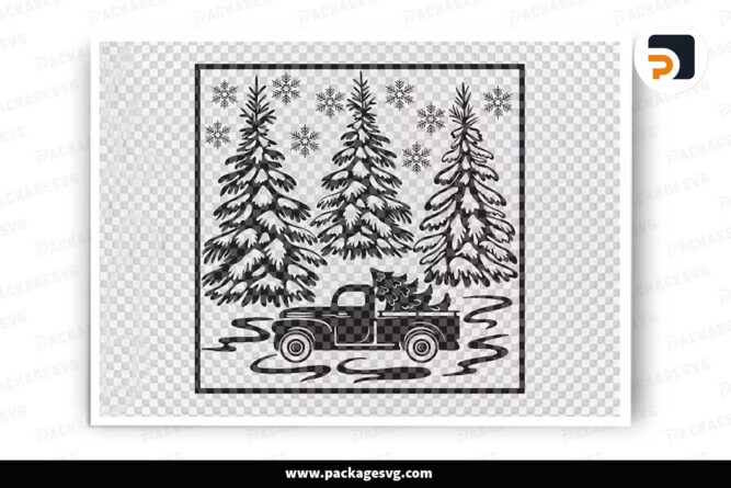 Christmas Truck With Tree SVG, Winter Scene Cut File LNL2AVFW