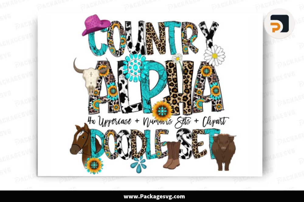 Country Doodle Alphabet Letters, Western Cliparts Font PNG LNCMOXNI