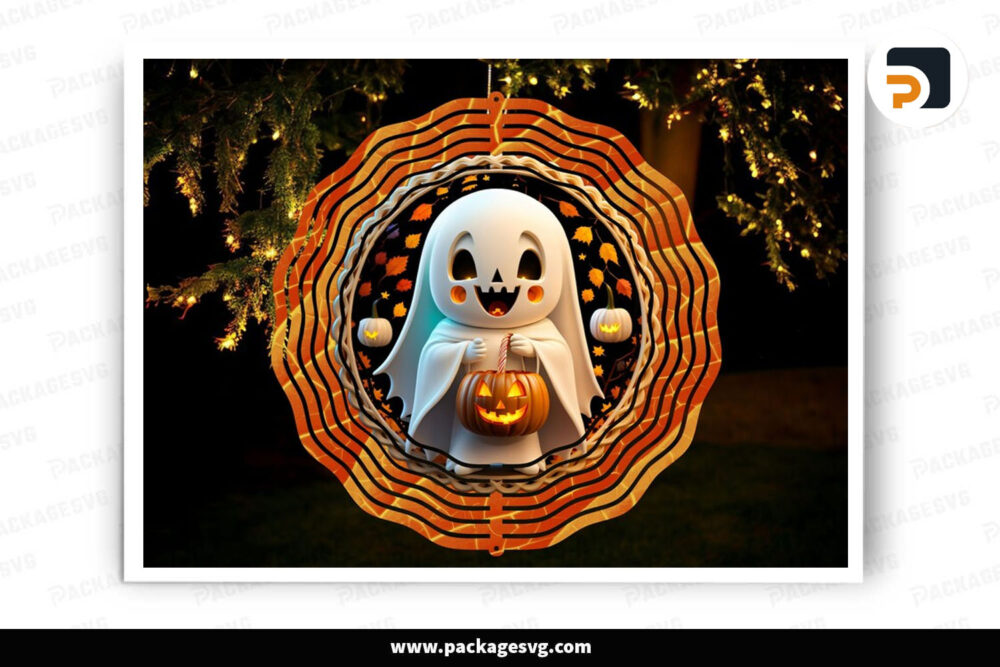 Cute Ghost Wind Spinner Halloween PNG, 3D Sublimation Design LNFE2ELF