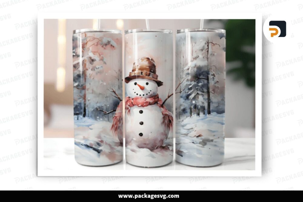 Cute Snowman Christmas Sublimation Design, 20oz Skinny Tumbler Wrap LNV5ZMJ4