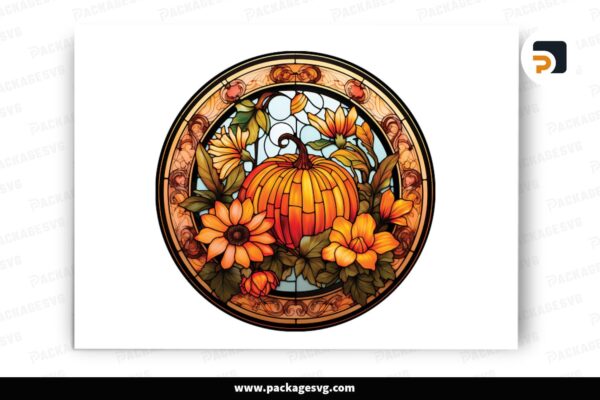 Fall Autumn Pumpkin PNG, Stained Glass Design
