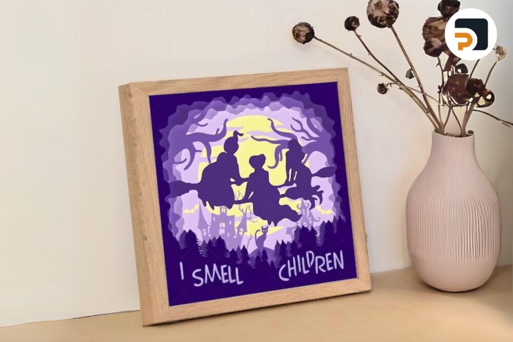 Flying Witches Halloween Lightbox, Hocus Pocus SVG Paper Cut File