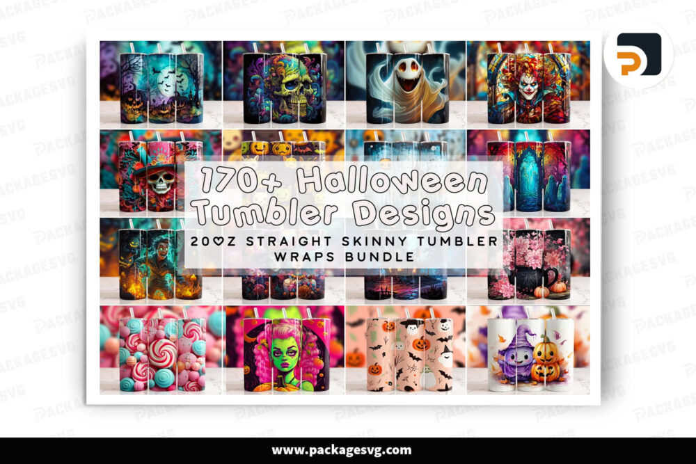 Halloween Tumbler Wrap Bundle, 170 Designs 20oz Skinny Tumbler Wrap