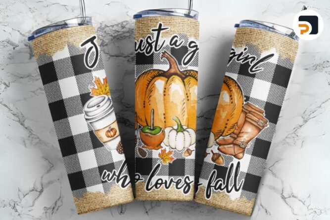 Just A Girl Who Loves Fall Sublimation Design, Pumpkin 20oz Skinny Tumbler Wrap