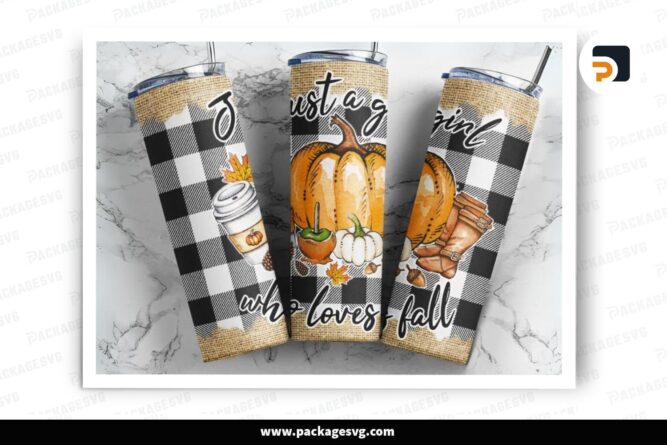 Just A Girl Who Loves Fall Sublimation Design, Pumpkin 20oz Skinny Tumbler Wrap LO3OPP21